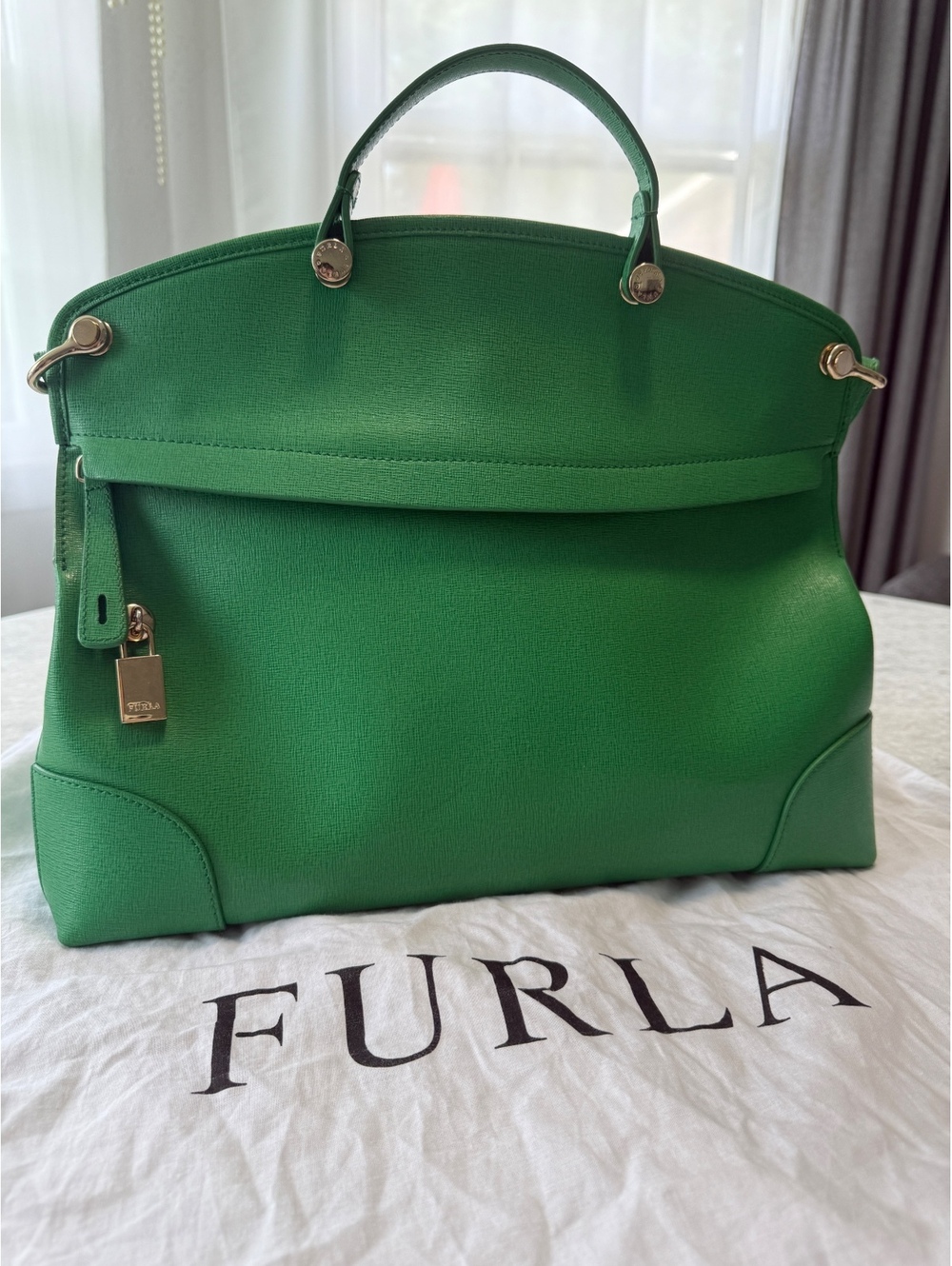 Furla Piper Green Genuine Leather Satchel - Picture 8 of 9
